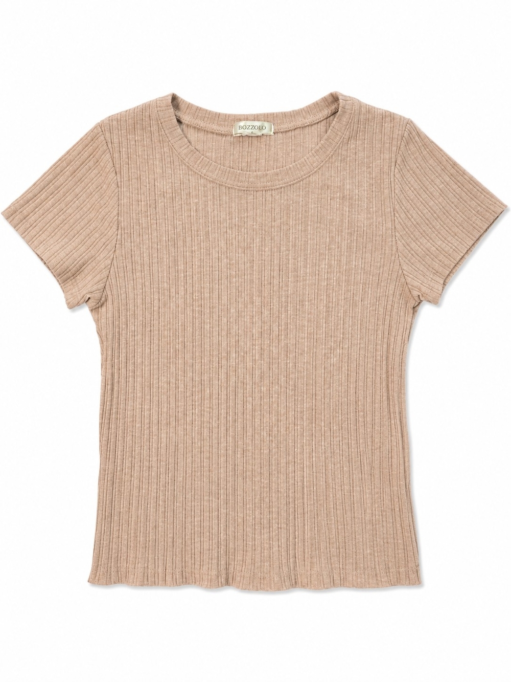 BOZZOLO Ribbed Short Sleeve Tee in Light Taupe